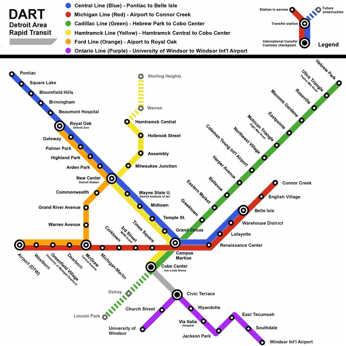 карта метро Дэтройт